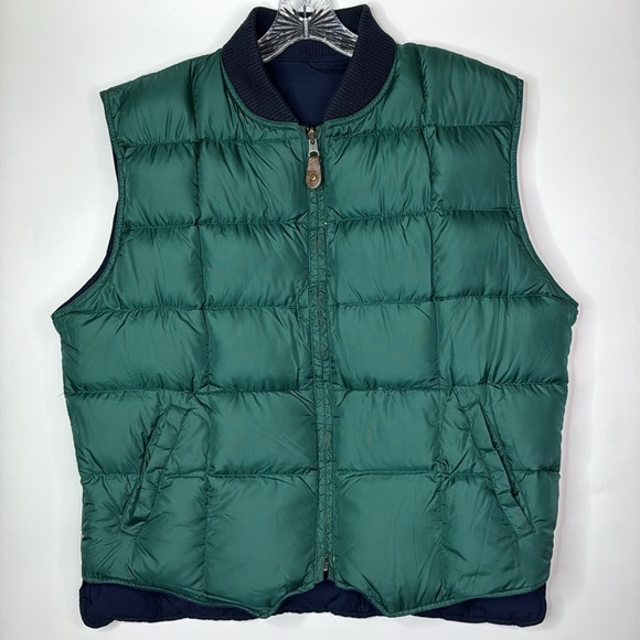 Vintage Eddie Bauer Goose Down Reversible Green Blue Puffer Vest Size Large - Picture 7 of 9